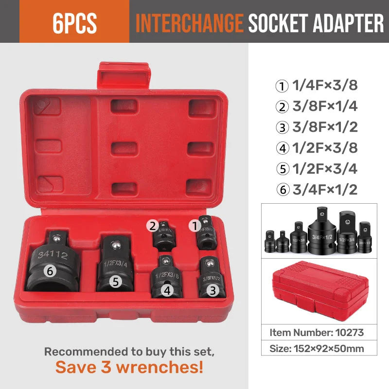 Impact Socket Adaptor Increaser Reducer Convertor 6 in 1 Tool Kit