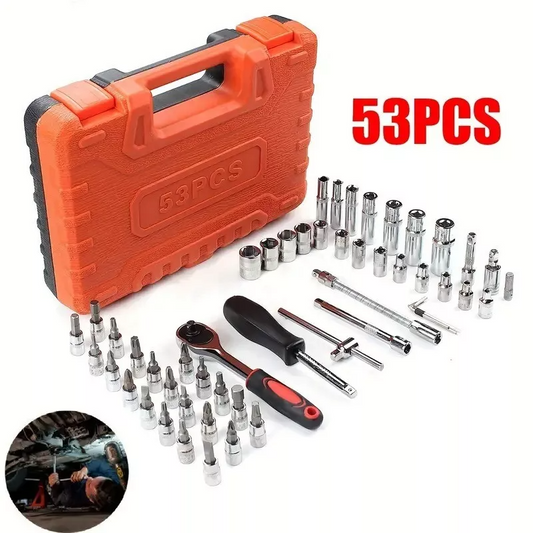 53PCS Socket Set CRV 1/4" Ratchet Wrench Metric Driver Extension Bar Tool Kit YS88