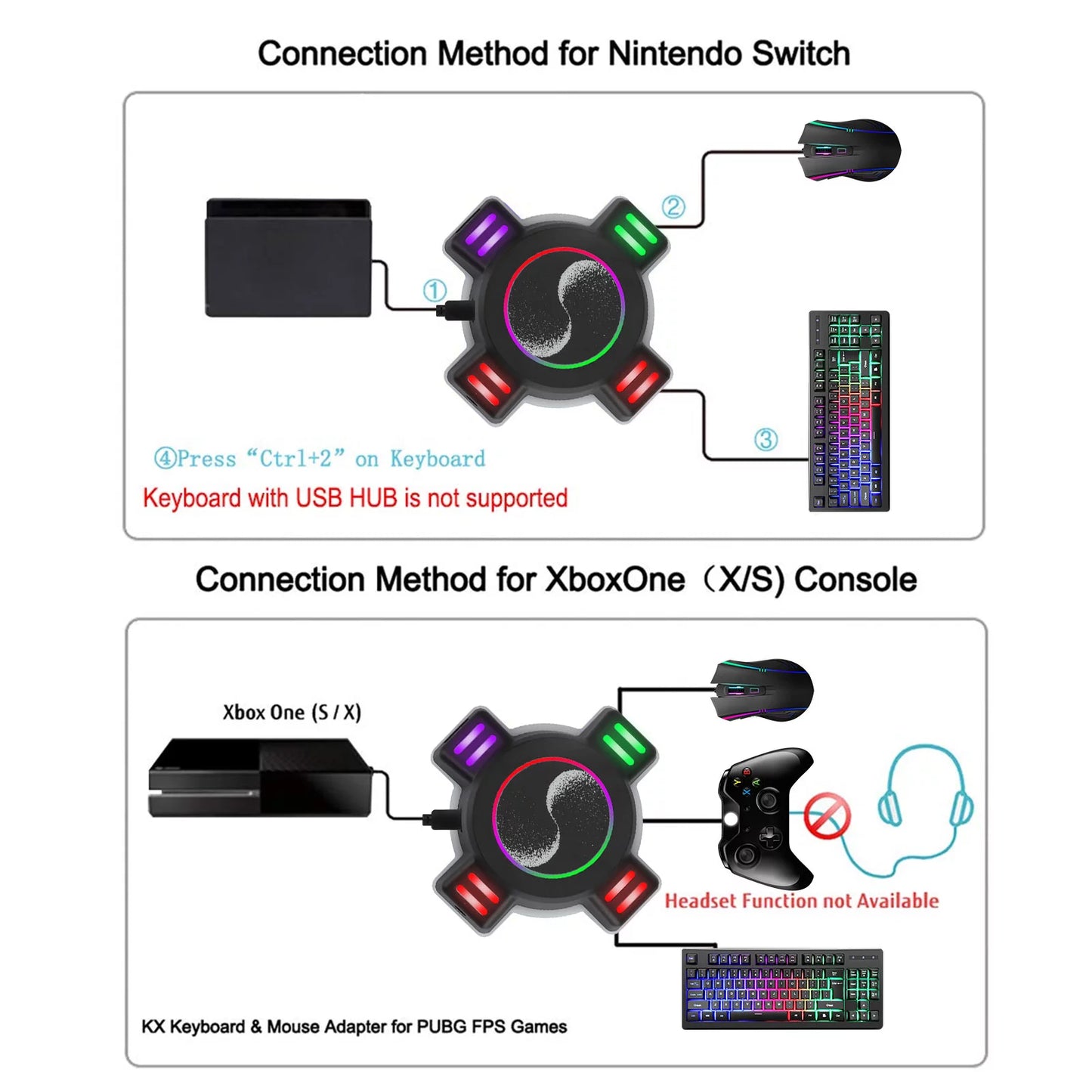 Keyboard Mouse USB Game HUB Adapter (QS37) For Switch Xbox PS5 PS4 PS3 Nintendo