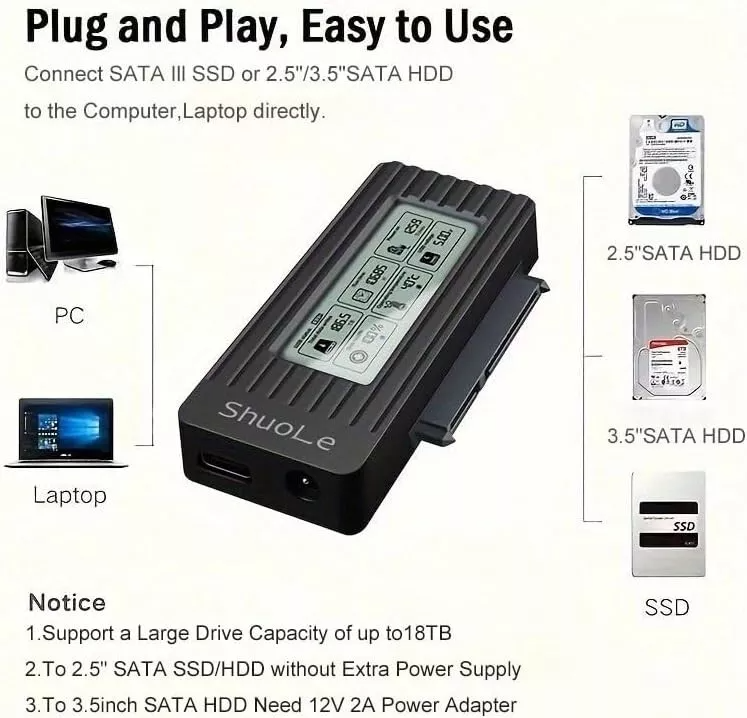 SATA to USB 3.2 Cable 2.5 & 3.5inch Hard Drive Adapter Type C Hard Disk Convert LS2-3