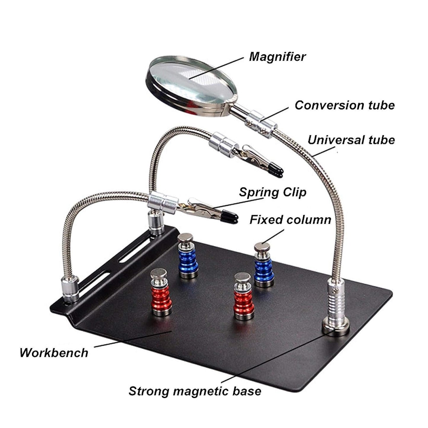 Magnetic Soldering station Circuit PCB Clamp Board Holder W/ 3x Magnifier Glasses Tools