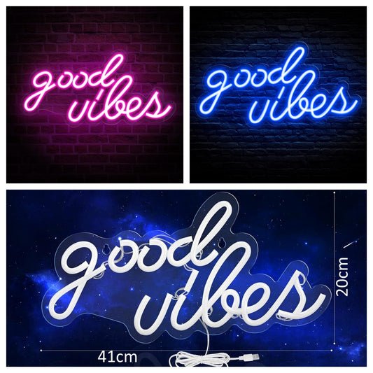 New Arrival Good Vibes LED Neon Sign Light Wall Deco Party Bar