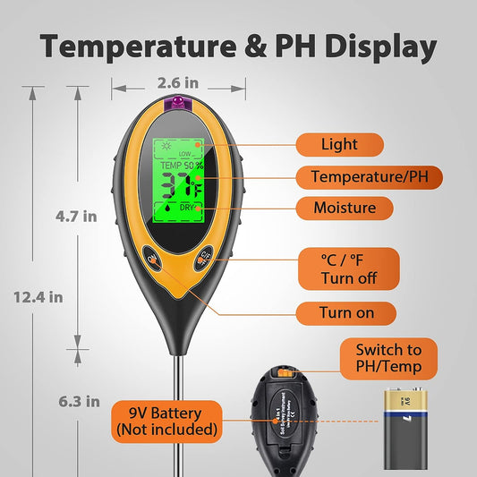 4 in 1 Soil PH Tester Moisture Sunlight Light Test Meter for Garden Plant Lawns Tool