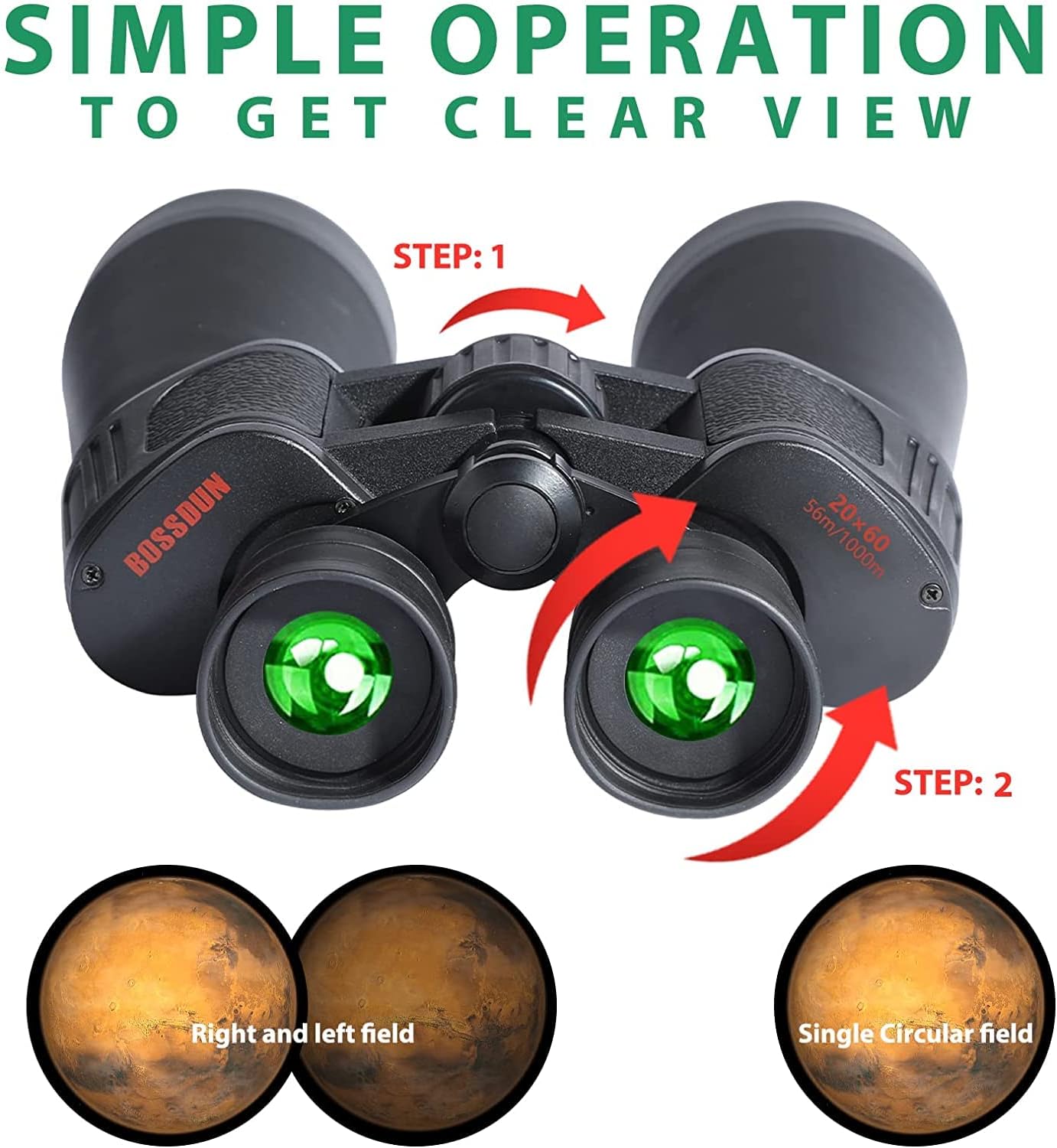 Bossdun 20x60mm Day / Night Prism Extremely Waterproof Binoculars W/ Pouch Bag (QS203)