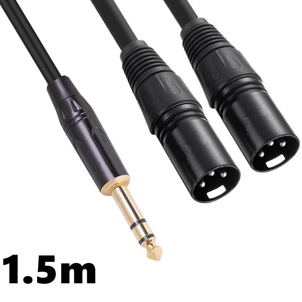 6.35mm 1/4inch TRS Male to 2 Dual XLR Male Stereo Balanced Y Splitter Cable 1-2m