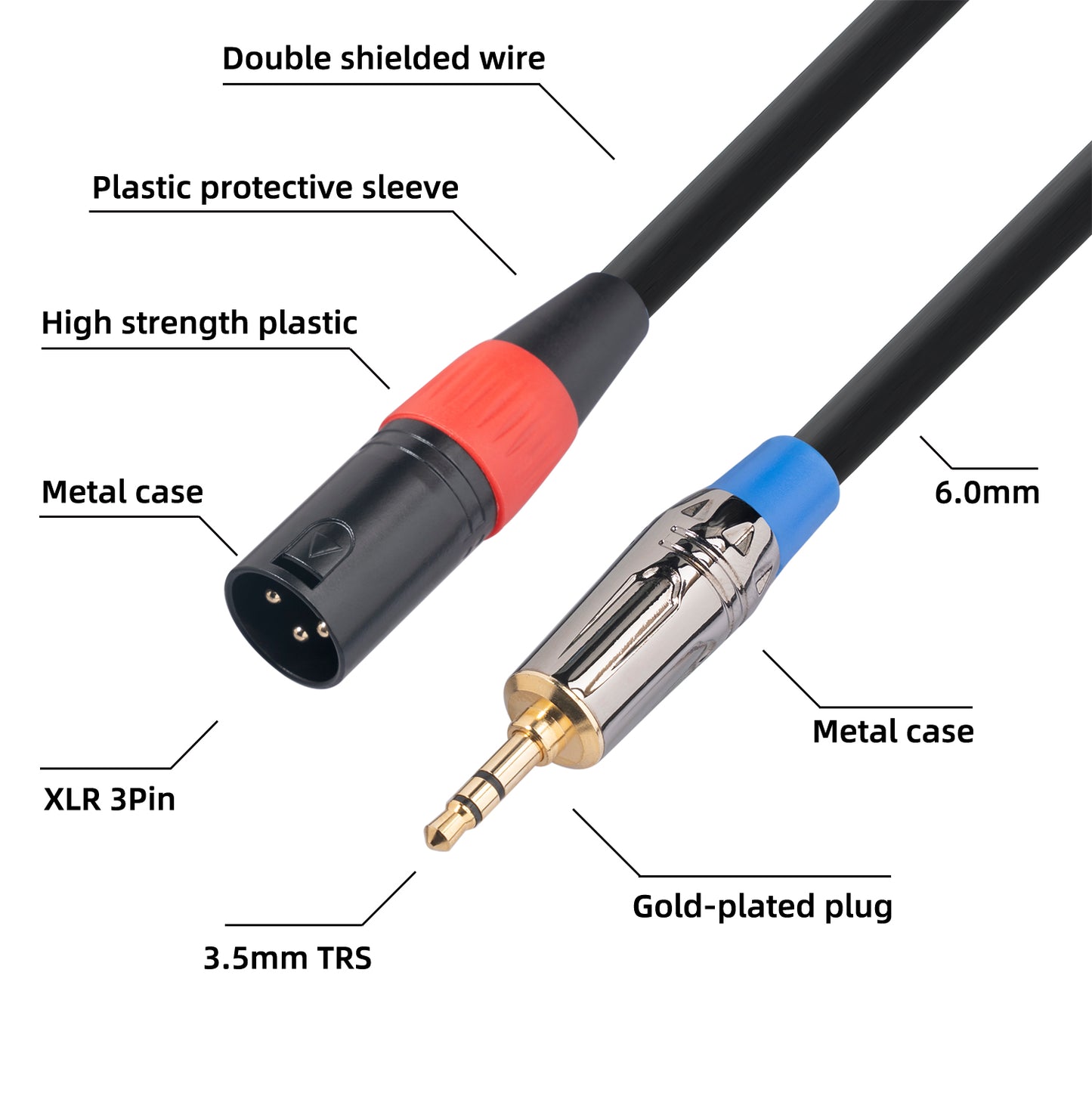 3.5mm to XLR 3Pin Male Cable 1/8" Male TRS Audio Converter Stereo Adapter Cord