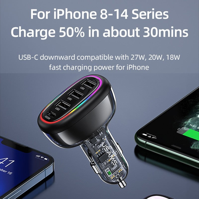 USAMS 48W Fast Car Charger 3* USB port & 1* PD Type-C Port US-CC170