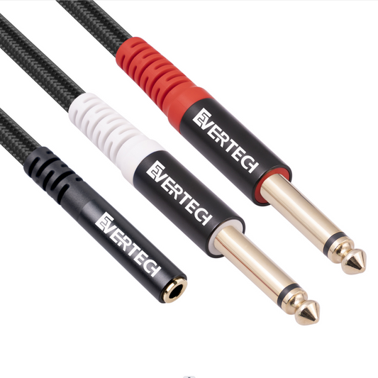 EVERTECH 3.5mm 1/4 inch Stereo TRS Female to 2 Dual 6.35mm Mono TS Male Y Splitter Cable 30CM