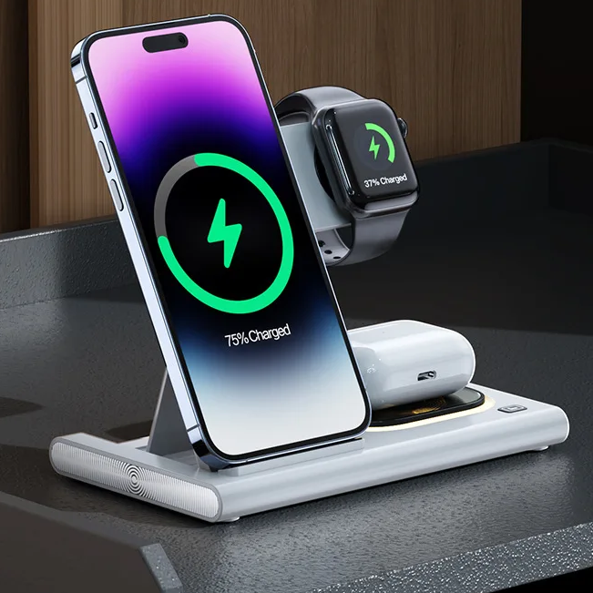 15W 4 in 1 Wireless Quick Charger Magnetic Dock For iPhone, Airpods & Apple Watch