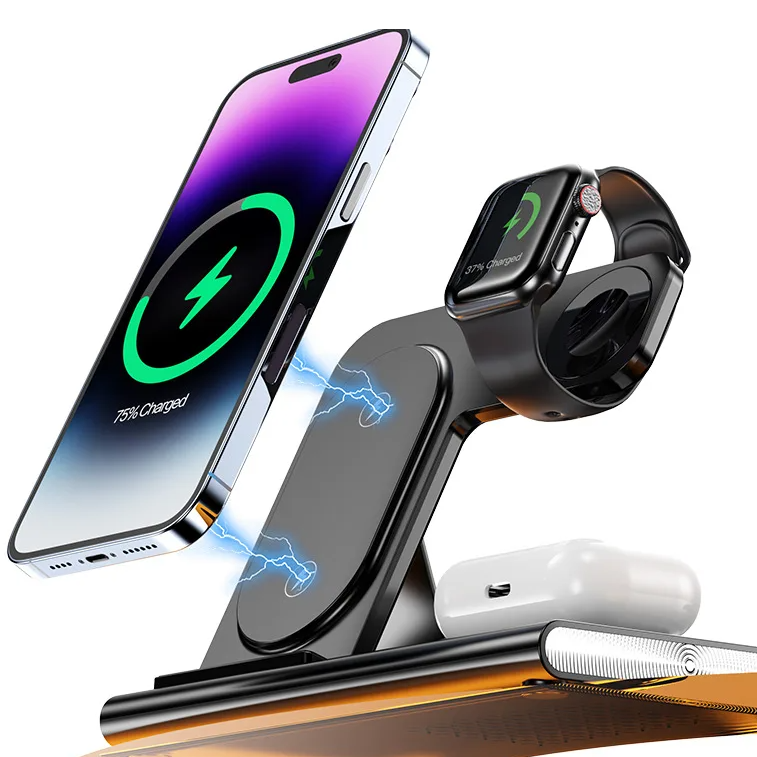 15W 4 in 1 Wireless Quick Charger Magnetic Dock For iPhone, Airpods & Apple Watch