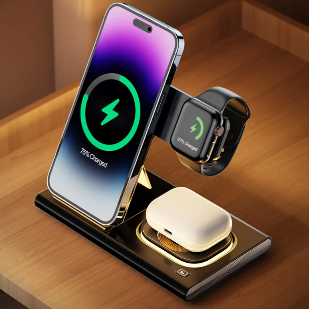 15W 4 in 1 Wireless Quick Charger Magnetic Dock For iPhone, Airpods & Apple Watch