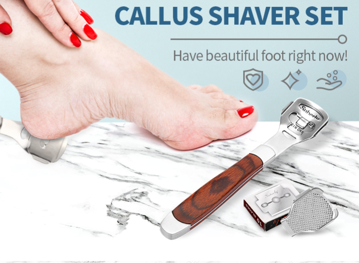 Foot File Hard Skin Remover Tool Callus Shaver Pedicure Tools + Scrubber + Blades (GS12.1)