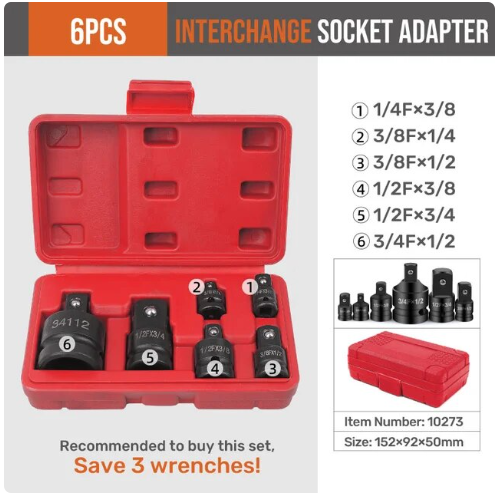 Impact Socket Adaptor Increaser Reducer Convertor 6 in 1 Tool Kit