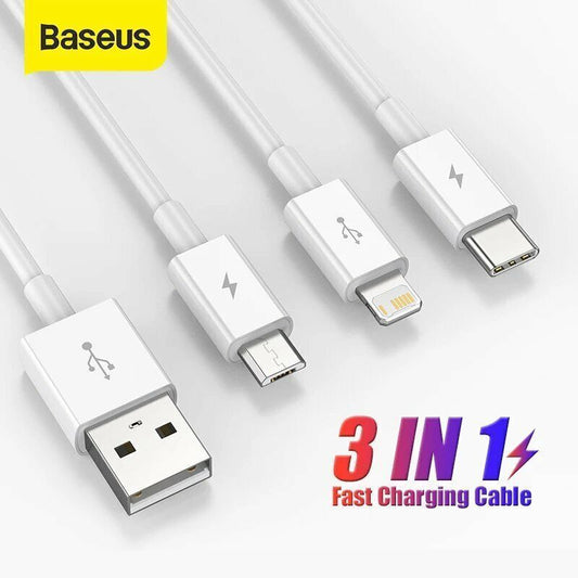 Baseus Fast charging 3 in 1 Cable USB-A to Micro USB C & 8pin Cable For iphone YS45