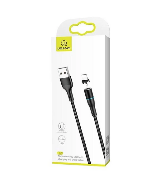 USAMS USB Magnetic Charging and Data cable for iPhone 1m Braided Strong Black