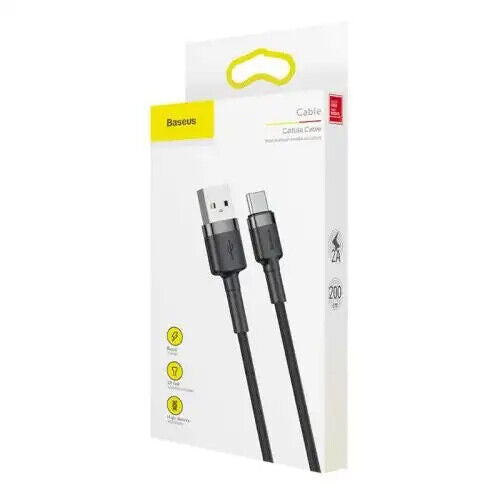 Baseus 2m Type C USB C Cable 2A Black Braided For Samsung Huawei Oppo HTC Xiaomi YS28