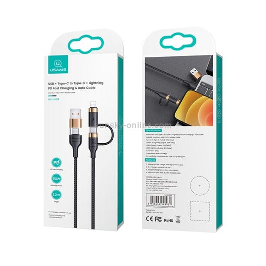 PD 60W Charging 4 In 1 3A Micro USB & Type-C 8pin Braided Data Cable For iPhone YS39