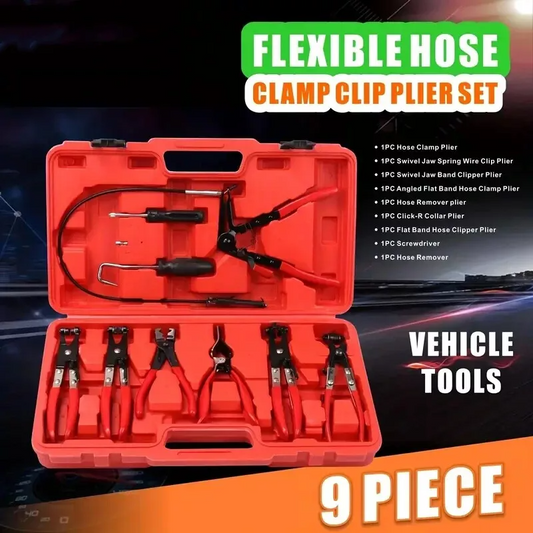 Hose Clamp Pliers 9pcs Kit Clips Removal Tool Set Long Reach Wire Spring Angled YS113