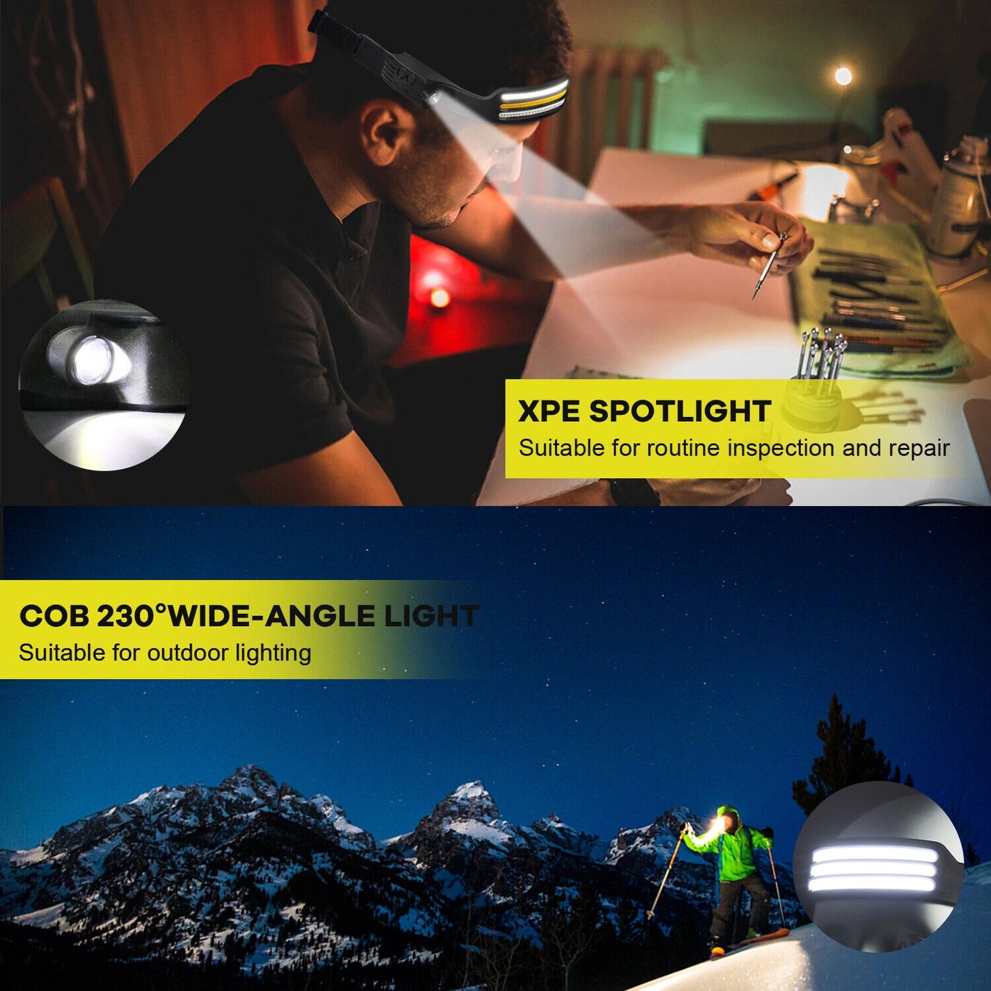 Handwave Sensor COB Headlamp (RS03) 3 Strips COB Zoom Rechargeable Head Light