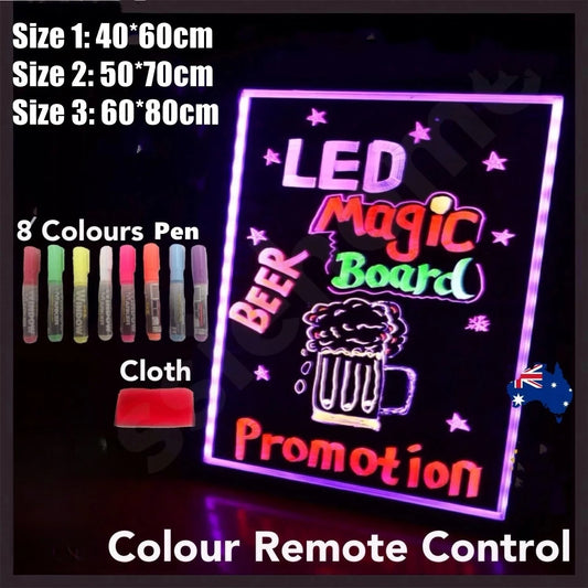 LED Writing Board RGB Colored w/ 8Pcs Marker Pens 3 Sizes LED Sign