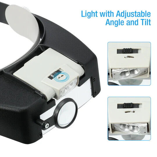 Head-Mounted Magnifying Glass W/2LED Lights Hands Free Magnifier 1.5X 3X 6.5X 8X QS207