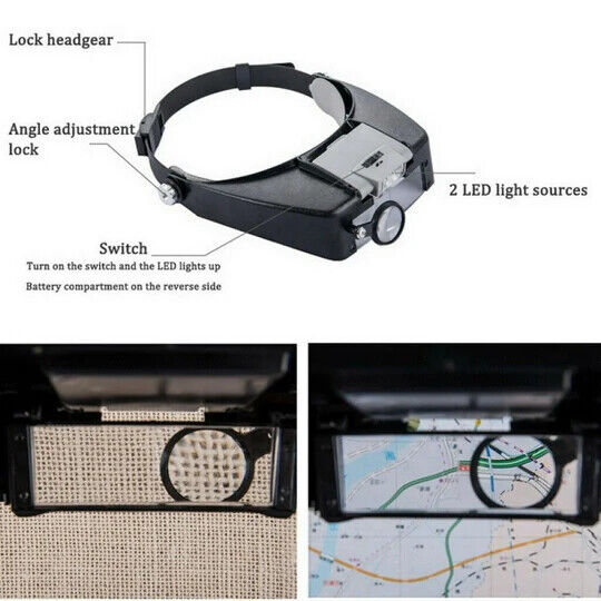 Head-Mounted Magnifying Glass W/2LED Lights Hands Free Magnifier 1.5X 3X 6.5X 8X QS207