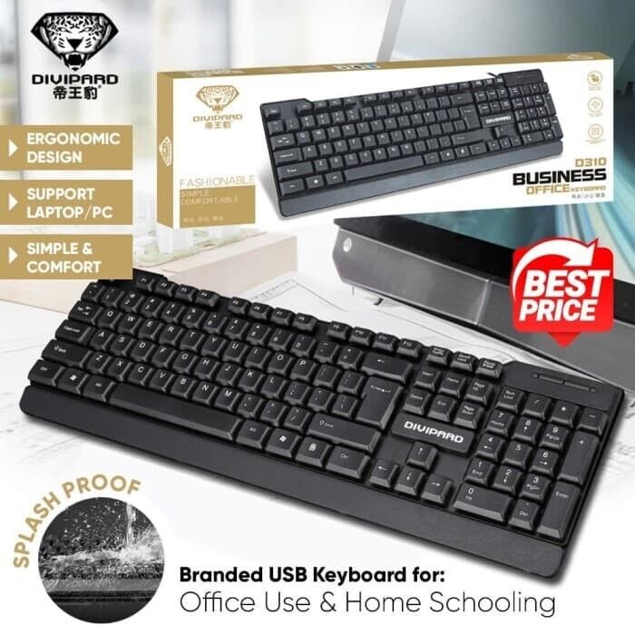 USB Wired Keyboard Black Corded D310 Multimedia KeyBoard Plug & Play For PC pros NS51