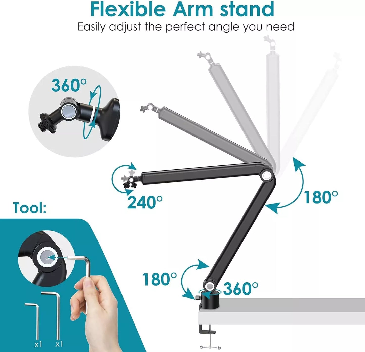 Microphone Boom Arm Stand Compatible with HyperX QuadCast, Rode and Blue Yeti NS19