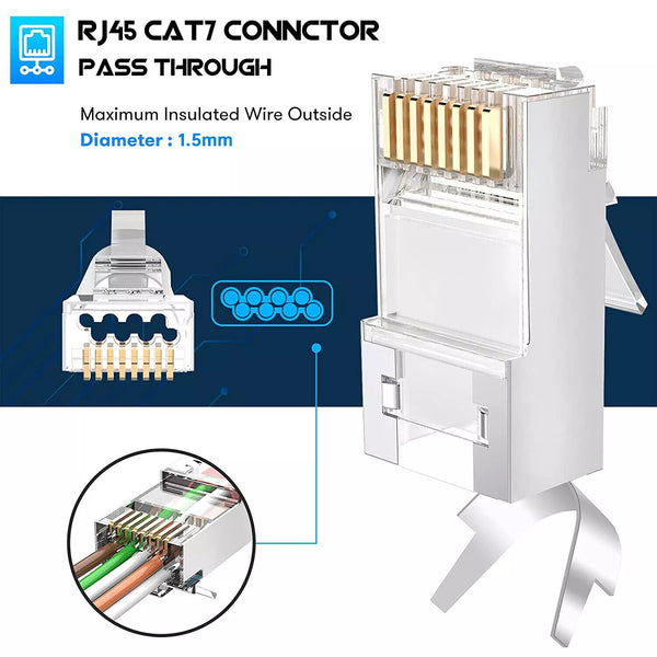 100Pcs Of RJ45 Cat7 & Cat6A No-Pass Through Connectors RJ45 Modular Plug 50UM KS1.7