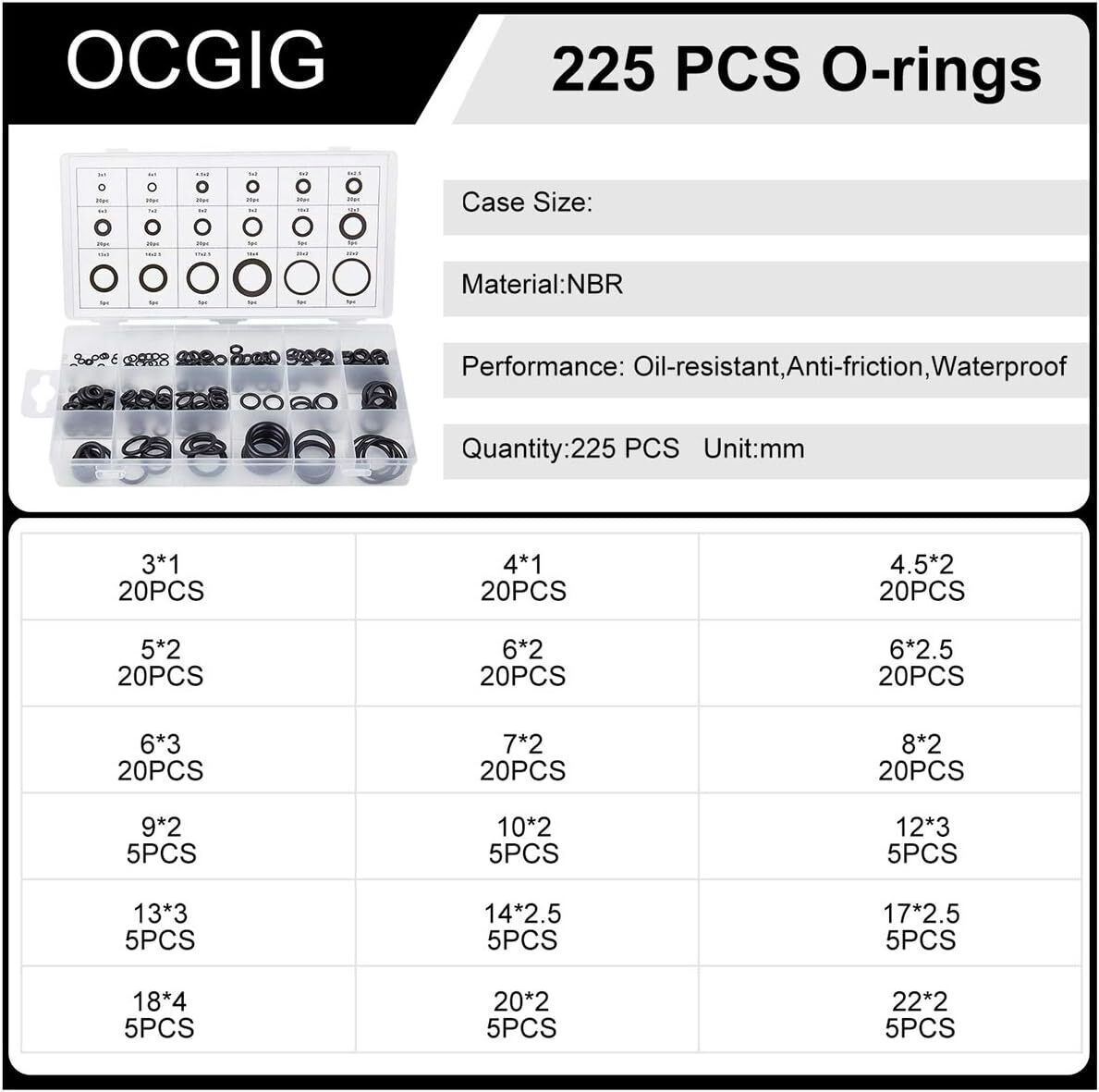 225Pcs Rubber O-Ring Set tool kit VS21