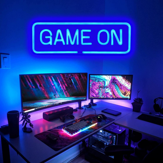 GAME ON Neon Light LED Sign 60x20cm Blue USB powered