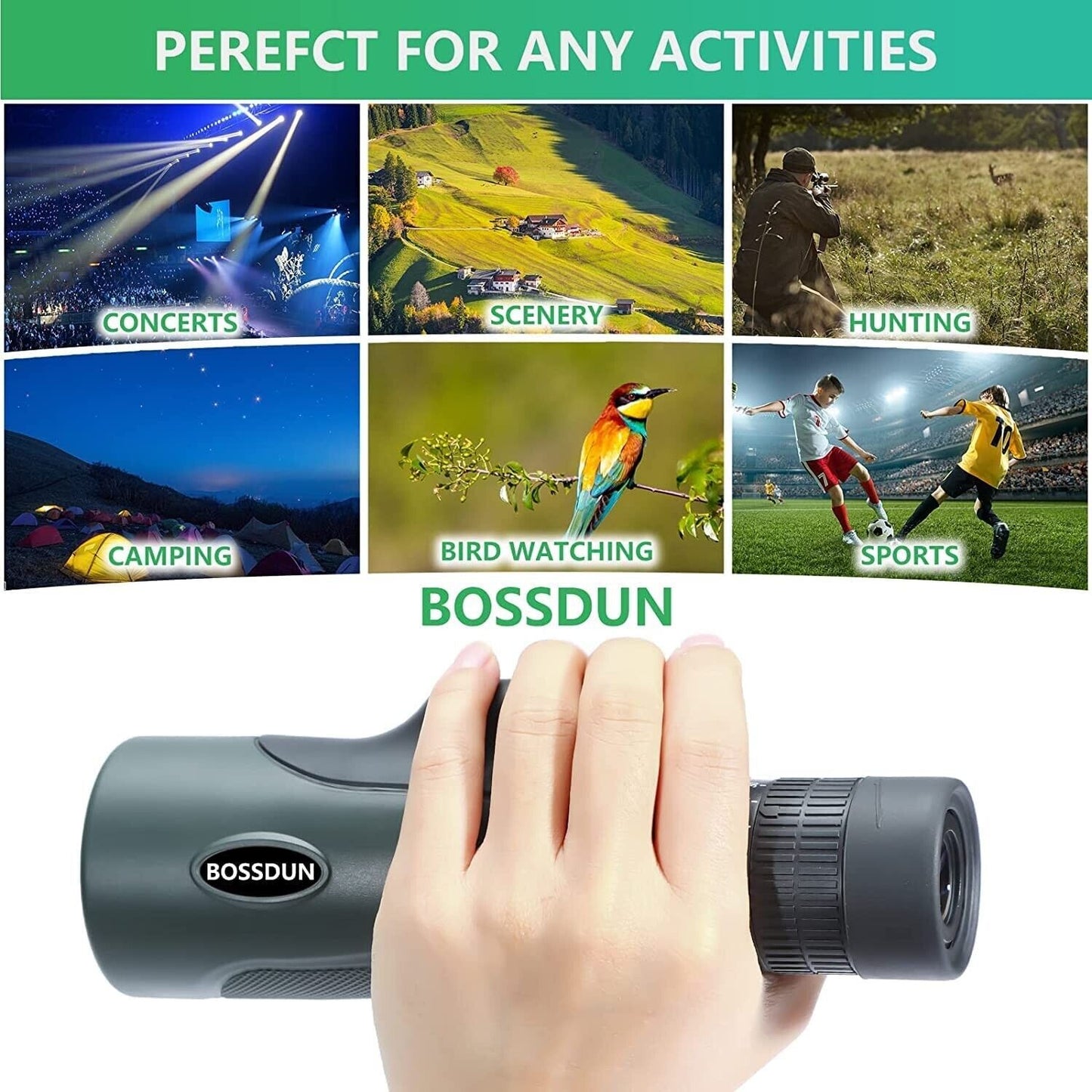 Bossdun 10-30X50 Zoom Monocular (QS116) Waterproof BAK4 Scope Pocket Telescope