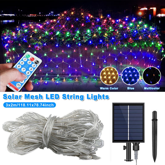 Solar 3mX2m Net Fairy Lights Joinable with Remote