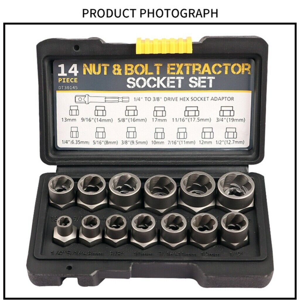 Impact Damaged 15pcs Bolt Nut Screw Remover Extractor Tool Kit (JS57)