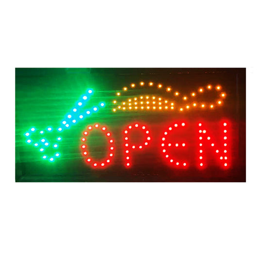 OPEN W/Scissors & Comb LED Sign 48x25cm