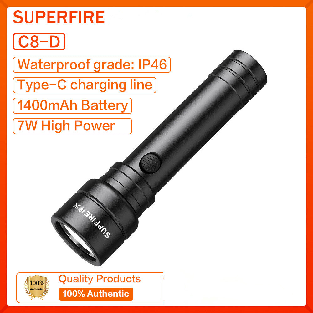 SUPERFIRE 7W Flashlight Rechargeable Zoomable LED Torch