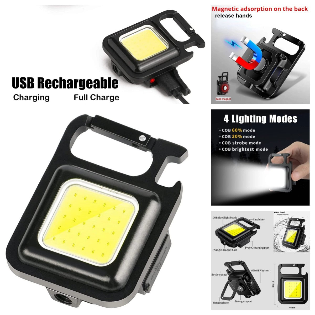 Mini Keychain Rechargeable Cob Waterproof Torch Portable Led Work Light