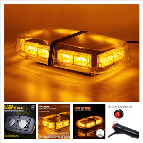 LED Magnetic Amber Warning Light Strobe  Emergency Flashing Beacon 12/24V 36W For Car Pros SC11