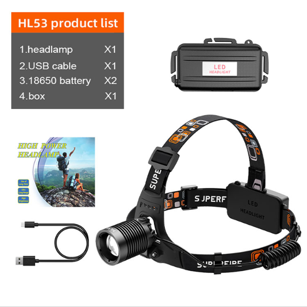 SuperFire Headlamp Torch Rechargeable Zoomable 1500LM HL53