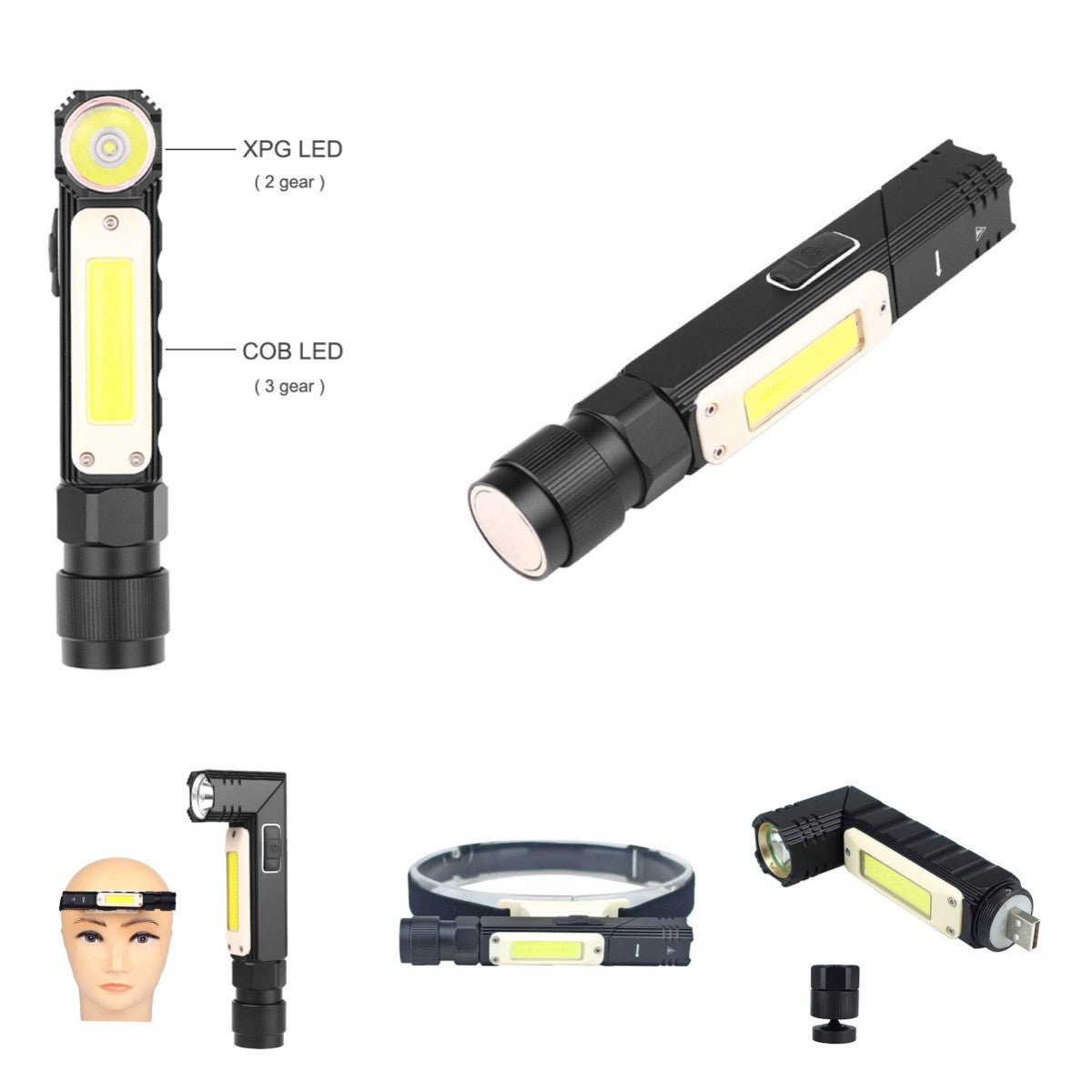 Magnetic USB Rechargeable COB Light Headlamp & Torch