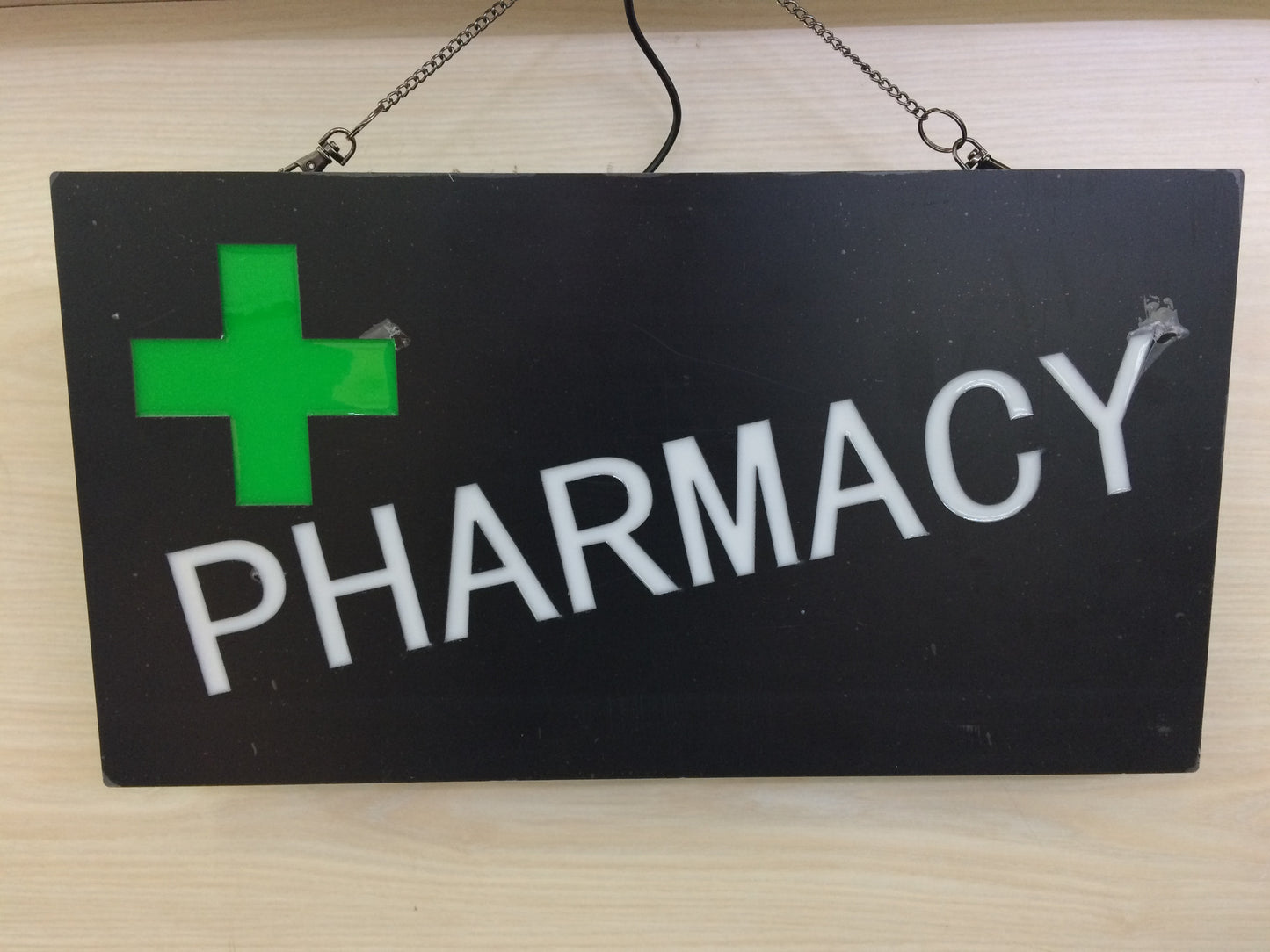 "PHARMACY" GREEN CROSS Bright Neon LED Sign