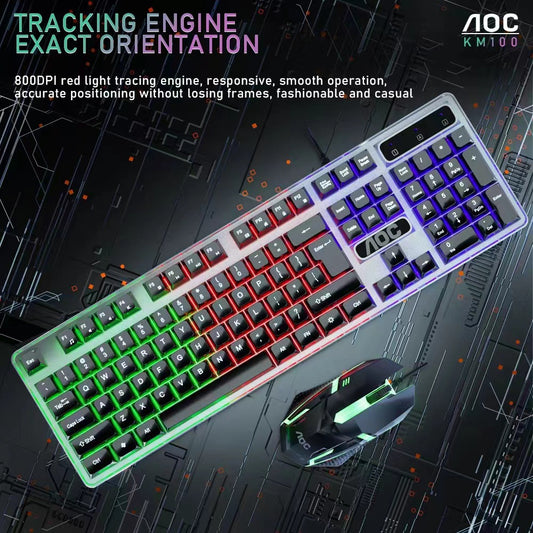 KM100 Luminous RGB Wired Gaming Keyboard and Mouse Combo Pc pros