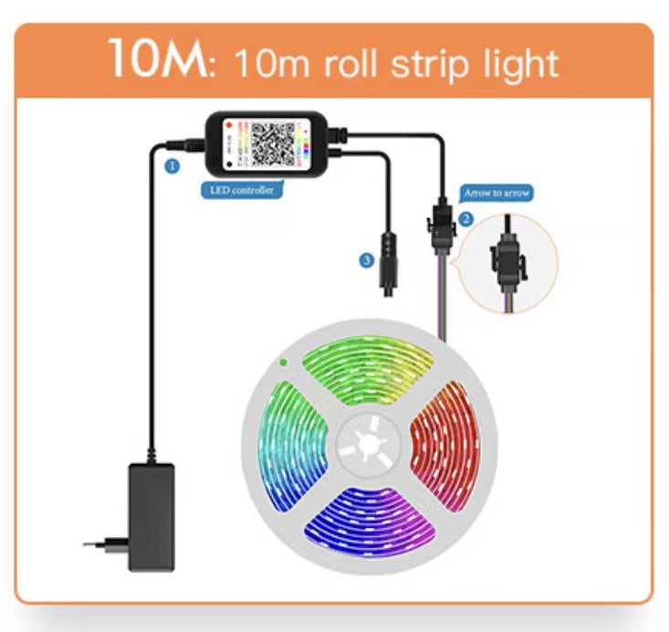 10M 5050 RGB LED Strip Lights Kit Bluetooth Phone App Control Non-waterproof