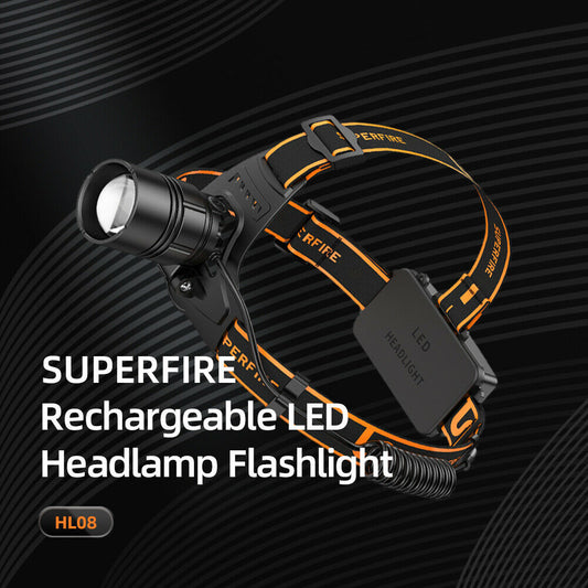 SUPERFIRE Headlamp Zoom Headlight flashlight Rechargeable 20W HL08