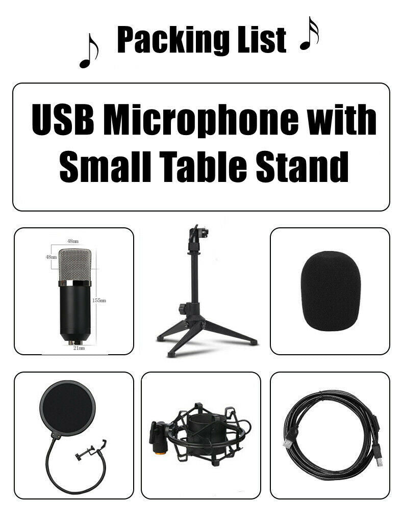 USB Studio Recording Condenser Microphone 192KHZ/24BIT W/ Mount