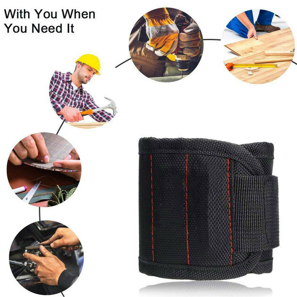 Magnetic Wristband Portable Tool Bag Belt Screws Nails Drill Bit Bracelet 5Grids