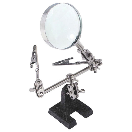 Soldering Stand w 5X Magnifying Glass 2 Alligator Clips Arms