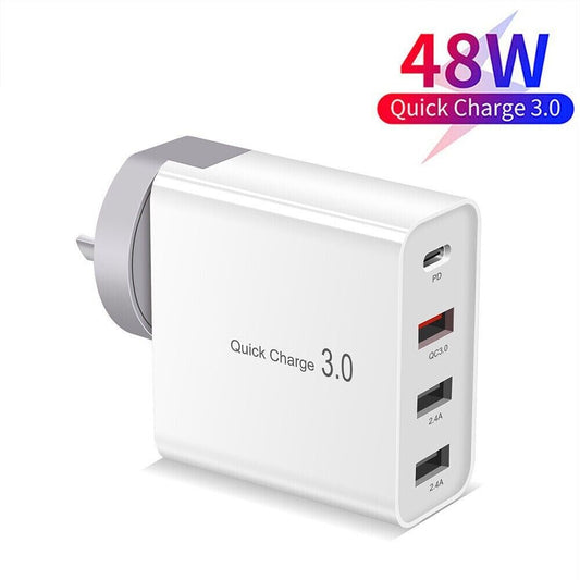 Multi-Port 48W USB-C PD QC3.0 Charger For iPhone Samsung