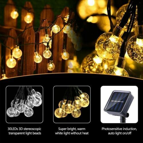 9.5m Solar 50Pcs Crystal Ball Warm White Fairy Lights